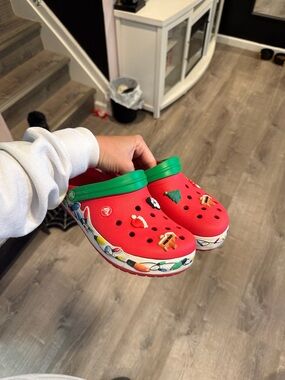 CROCS Red & Green Holiday Clog with Festive Trim